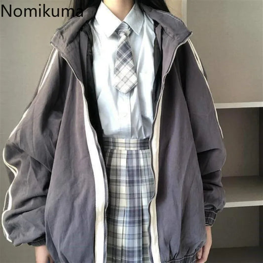 Oversized Jackets for Women 2025 Ropa Mujer Preppy Fashion Casual Y2k Tops Vintage Korean Coats Style Stand Neck Zipper Outwear