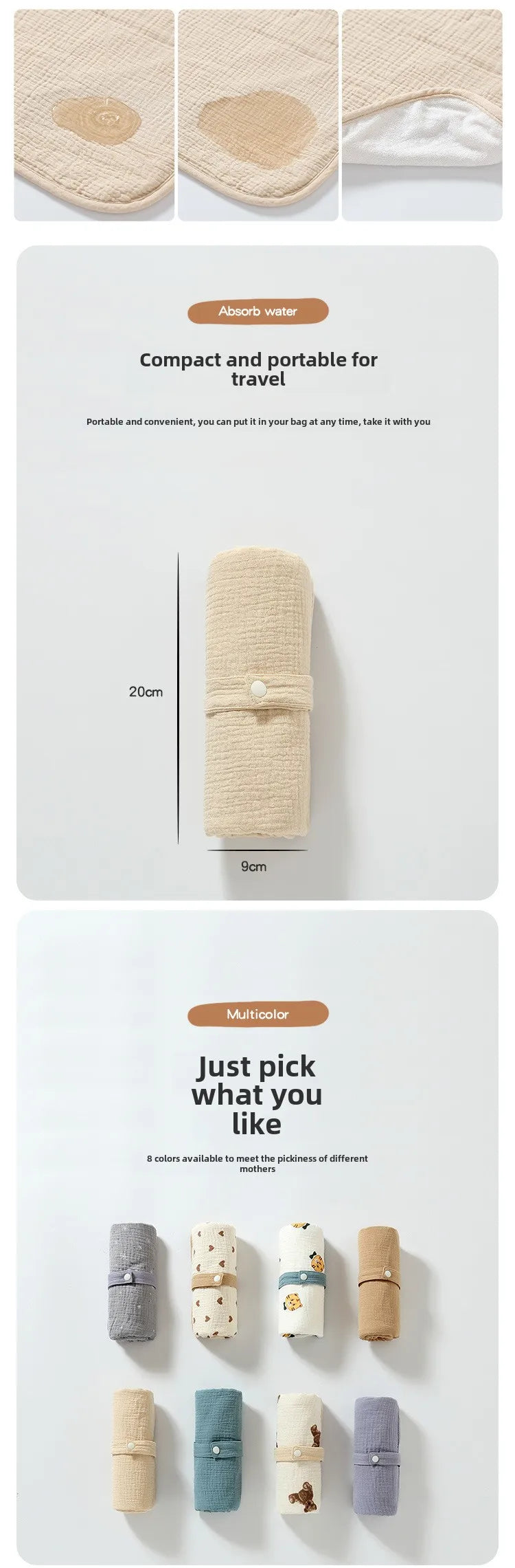 Foldable Baby Infant Cotton Changing Pads Reusable Soft Cotton Infant Mat Changing Pad for Newborn Underpads Two-sided Mattress