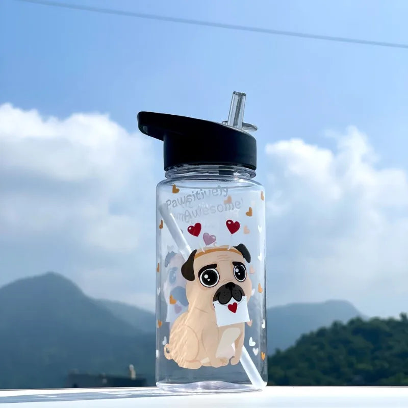 Children's travel water cup 500ml, straw cup, with portable rope, leak-proof, large-caliber, easy to clean, sports water cup