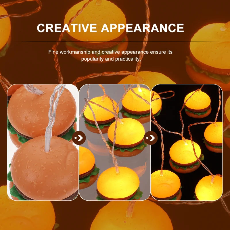 Creative Plastic Hamburger Led Light String Exquisite Decorative String Lamp LED Party Bedroom Living Room Courtyard Birthday