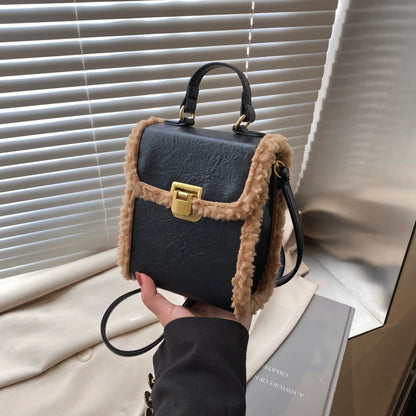 Fashion Small Totes Bag 2024 Trend PU Leather Shoulder Bags for Women Cute Short Handle Crossbody Phone Bag Luxury Fur Handbags