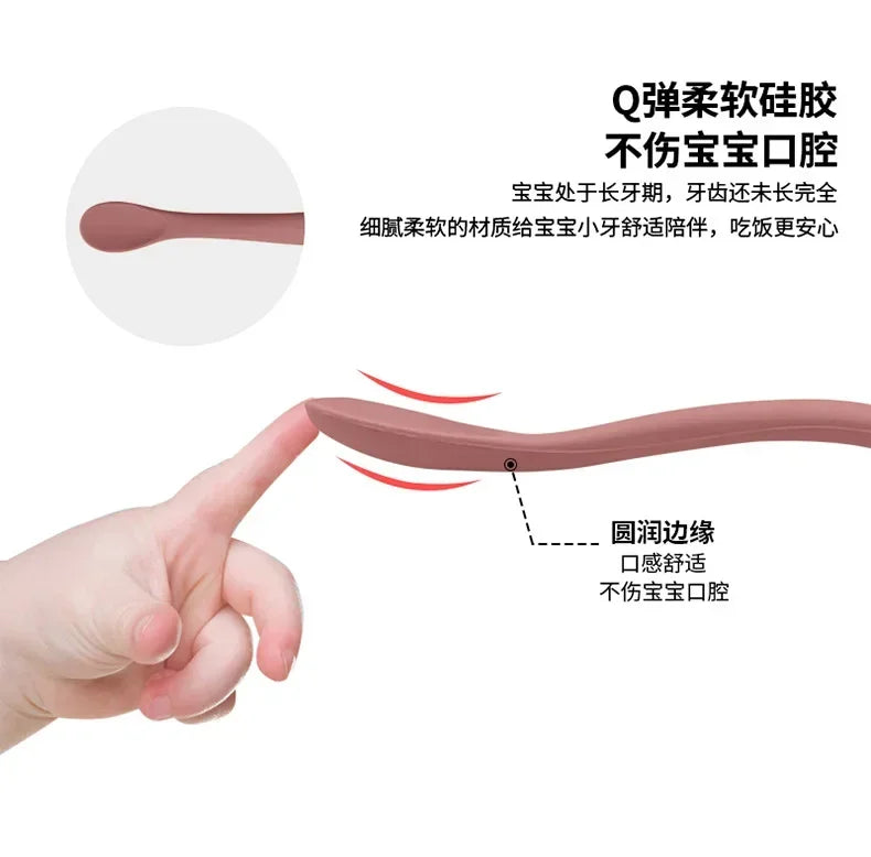 Silicone Baby Learn To Eat Spoon Small Curved Spoon Soft Rubber Feeding Silicone Cutlery Baby Training Spoon