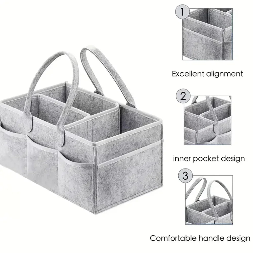Portable Mommy Bag Fashionable Felt Diaper Organizer Durable Collapsible Travel Baby Storage Box with Handle Nursery Essentials