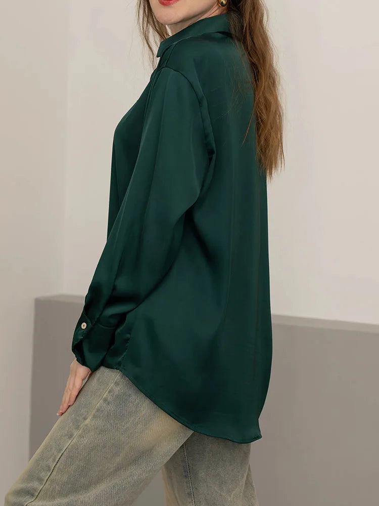 Office Wear Women Shirts Satin Blouse Luxury Pink Long Sleeve Formal Shirts Female Button Silk Tops For Women Elegant All-Match