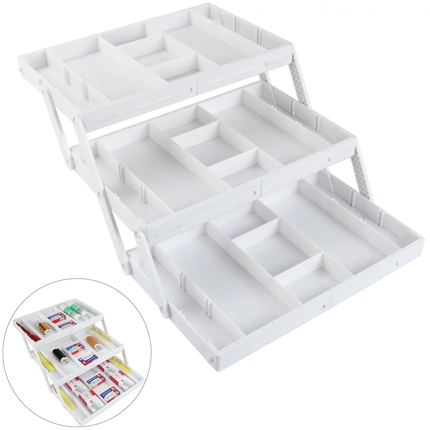 2/3 Tier Drawer Organizer Multi Level Collapsible Expandable Desk Organizer Trays for Office Supplies, Kitchen Gadgets Utensils