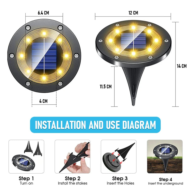 8/20LED Solar Power Disk Light Outdoor Garden Solar Underground Light Deck Light Spotlight Buried Solar Led Lamp Garden Decor