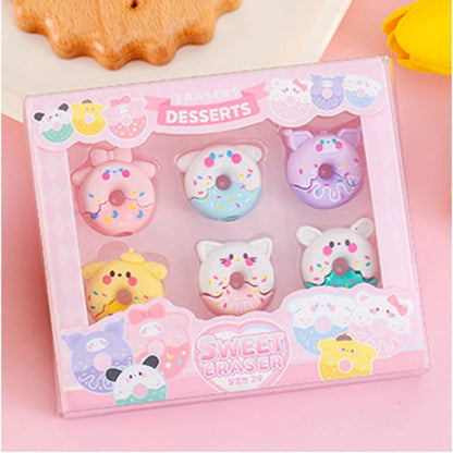 6pcs/Boxes Kawaii Creative Donuts Student Stationery School Office Supplies Children Erasers Kids Pencil Erasers