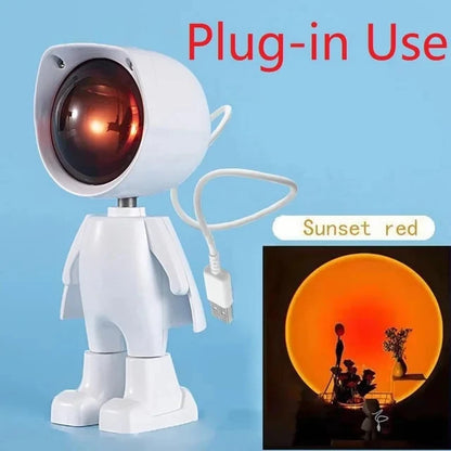 LED Seven Colors Light Sunset Light Astronaut Light Rainbow Projection Night Light 360Degree Rotation Rechargeable Ambient Light