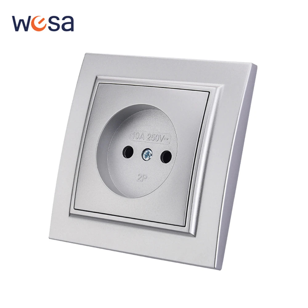 Silvery Electrical Outlets Power Sockets 250V EU Standard Wall Embedded Flame Retardant AC Not Ground Plugs Socket Paint Plastic