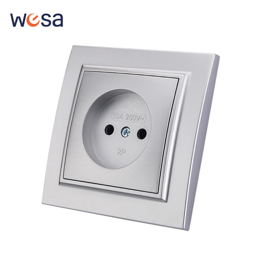 Silvery Electrical Outlets Power Sockets 250V EU Standard Wall Embedded Flame Retardant AC Not Ground Plugs Socket Paint Plastic