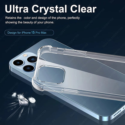 Luxury Shockproof Clear Phone Cases For iPhone 16 15 14 13 12 11 Pro Max 8 Plus XR XS Max Silicone Bumper Transparent Back Cover