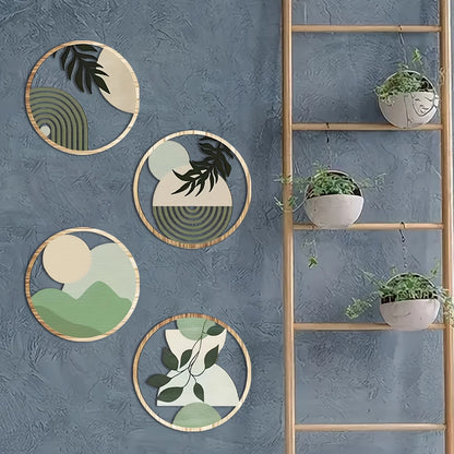 4PC Bohemian Wooden Wall Art Decor, Hollow Rustic Farmhouse Hanging Sculptures for Living Room, Bedroom, Outdoor Patio