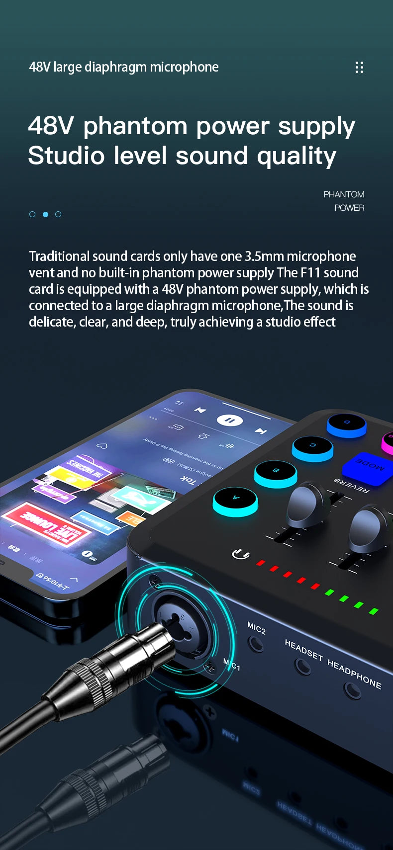 F11 Live Sound Card Streaming 5-Channel Mixer Sound Card Audio Mixer Professional Studio for Game Voice Podcast Live Streaming