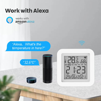 Tuya WiFi Temperature and Humidity Sensor Thermometer for Home Automation for Smart Home Work For Alexa Google Home
