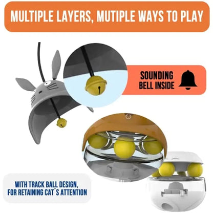 Interactive Cat Feeder Toy - Treat Dispenser & Exercise Toys for Indoor Cats, Fun Food Puzzle with Bell, Pet Feeding Game