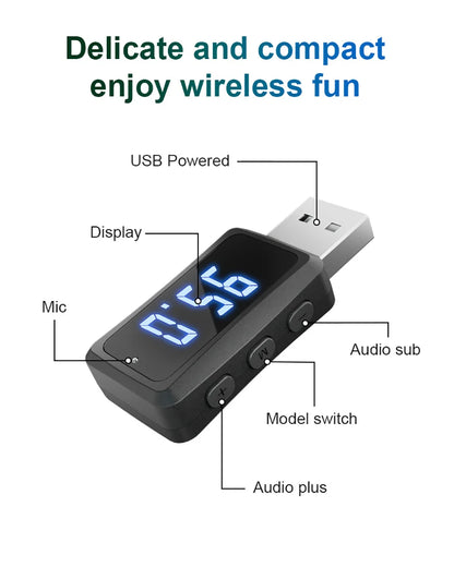 Car Bluetooth 5.3 FM02 Mini USB Transmitter Receiver with LED Display Handsfree Call Car Kit Auto Wireless Audio For Fm Radio