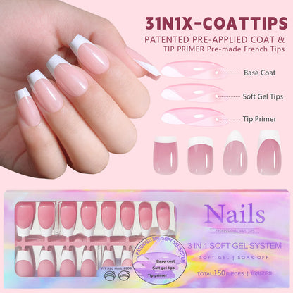 150pcs Nude White Fake Nails Need Adhesive Glue Glitter Press on Nails Women Wearable Nail Art Stickers Full Finished False Nail