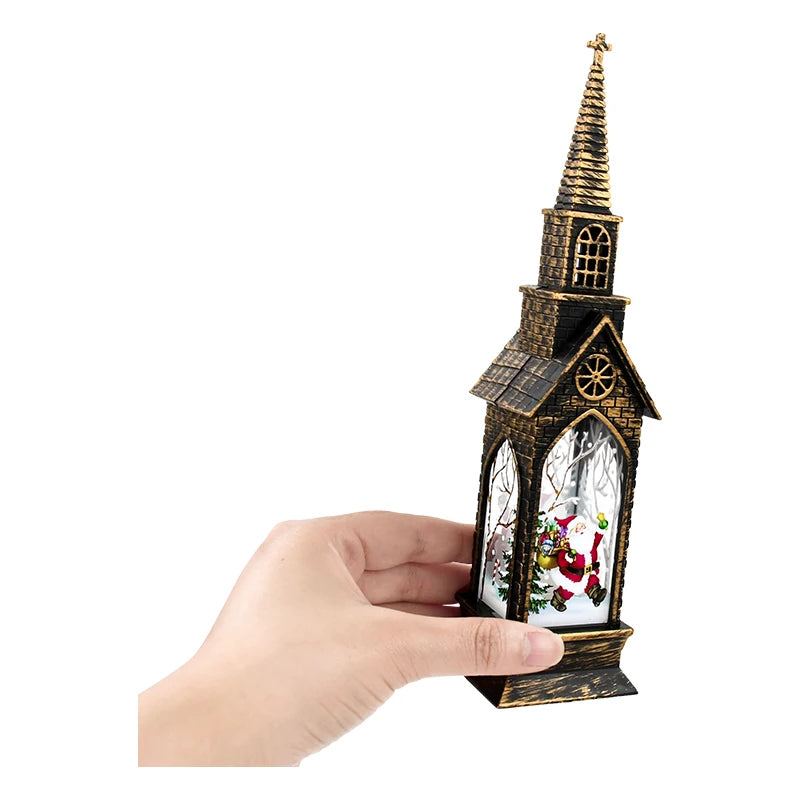 Christmas Church Castle Led Lantern Light Santa Claus Snowman Pattern Church Lights Christmas New Year Decoration For Home