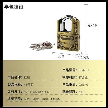 Strong Padlock with Key Outdoor Door Locks Classical Solid Dormitory Lock Anti-theft Warehouse Barn Big Cabinet Rustproof Locks