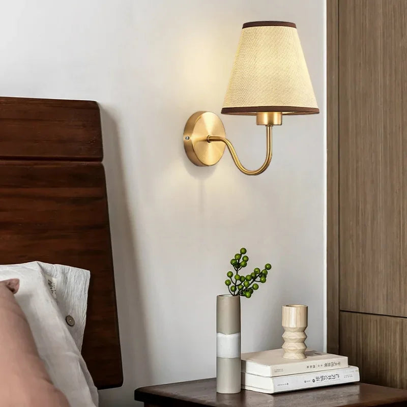 LED Retro Wall Lamp E27 Minimalist Creative Fabric Decorative Lamp Bedroom Hotel Bedside Study Indoor Household Lighting Fixture