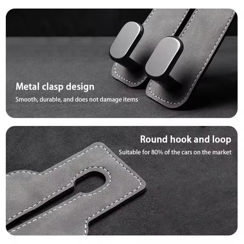 Universal Metal Car Seat Headrest Hook 2 in 1 Soft Leather Car Seat Back Hook for Purse Bag Backpack Double Hook Car Seat Hanger