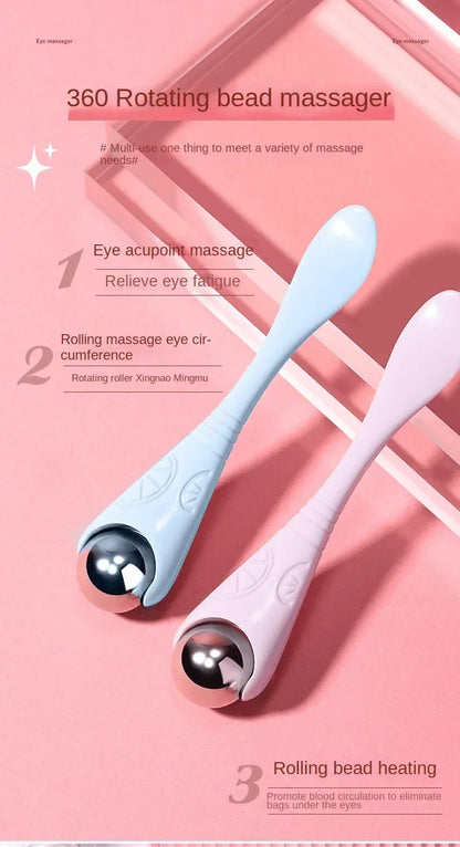 A double-ended manual eye massage roller with a gentle roll-on design for delicate eye treatments