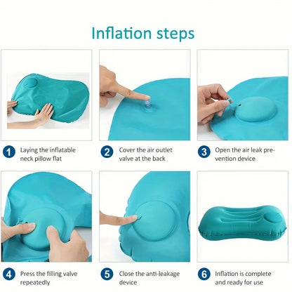 Inflatable Pillow - Compressible Portable Neck Cushion, For Travel, Home, Office & Camping - Multifunctional, Comfortable