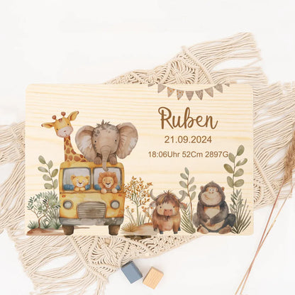 Baby Memory Box As A Gift for A Birth or Baptism Personalized Wooden Keepsake Boxes Newborn Animal with Name Birth Dates Case