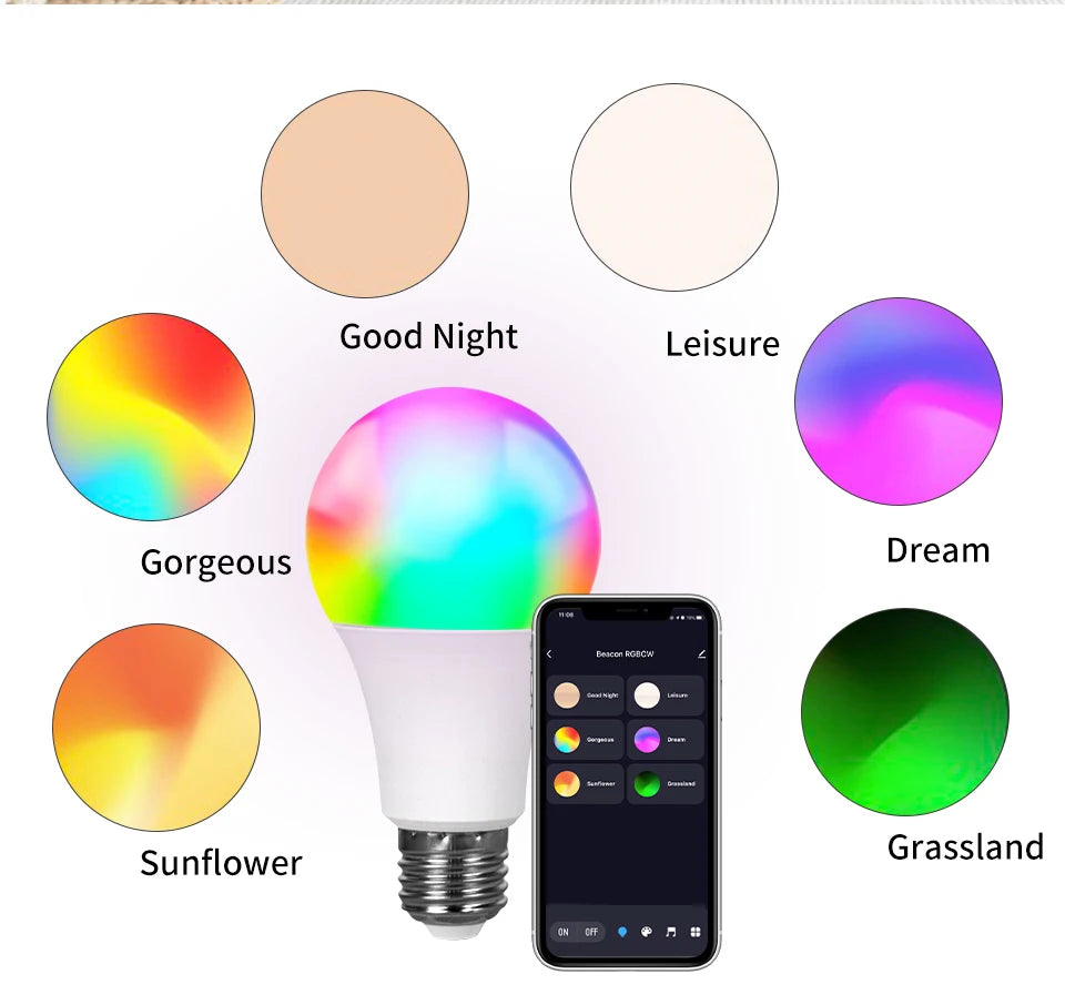 Tuya Smart LED Bulb E27 APP Control Dimmable Light Bluetooth RGB Lamp 220V Bedroom Decoration Party Lighting Smart Life