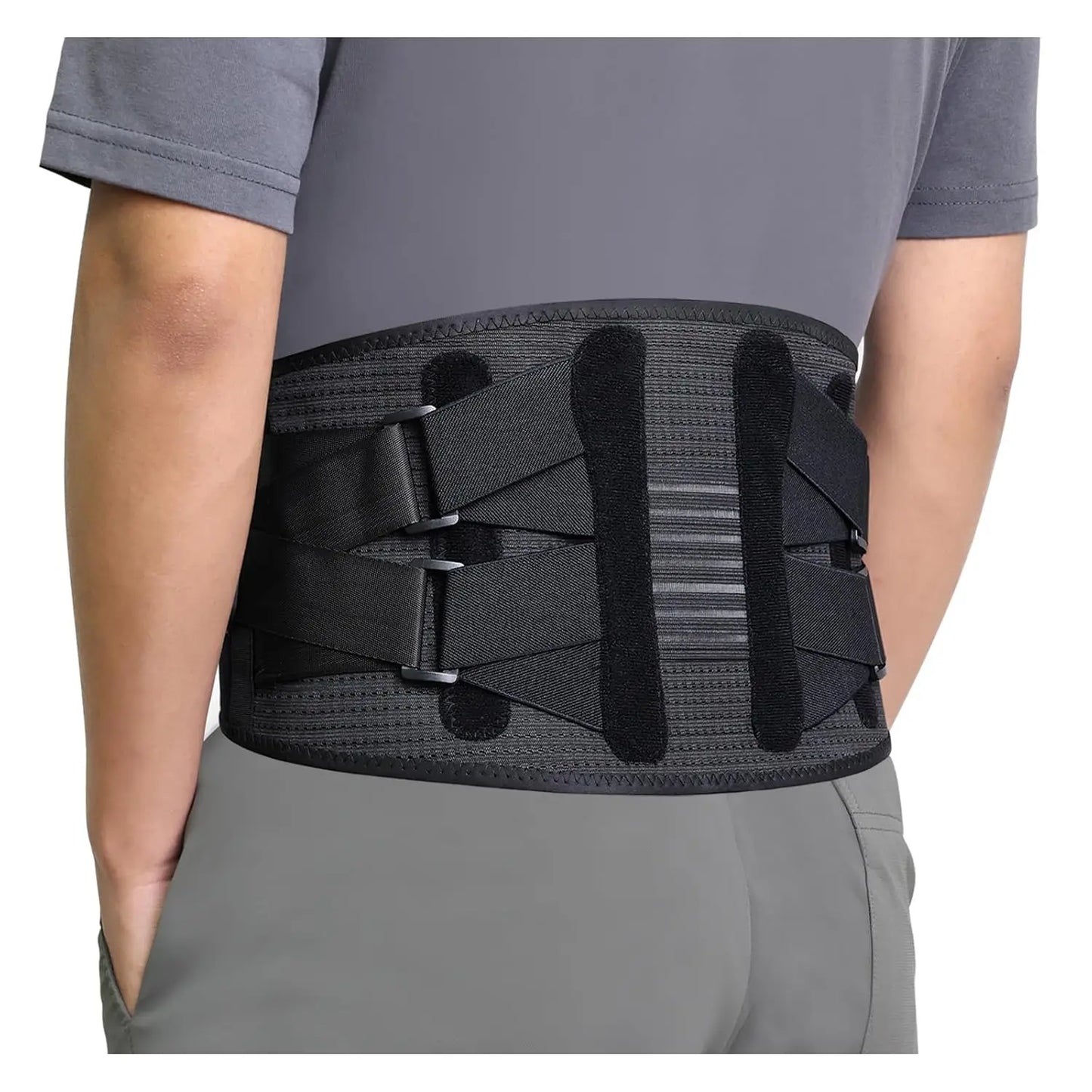 Back Brace For Lower Back Pain, With 4 Metal Supports, Four Elastic Bands, Breathable & Strong Support, Relieve Your Pain