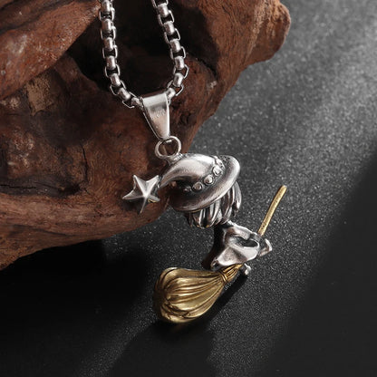Exquisite Witch Broom Necklace Cute Magic Girl Pendant Men Women Rock Party Trendy Jewelry Halloween Gift