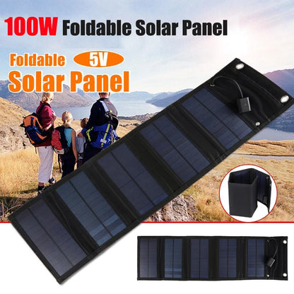 100W Foldable Solar Panel Charger 5V USB Output Power Charge Portable Solar Cells for Phone Home Outdoor Camping Outdoor Hiking