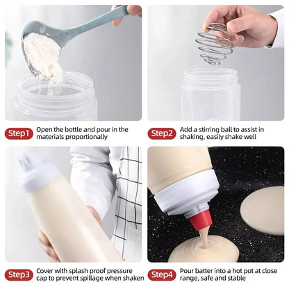 Pancake Batter Bottle Battler Mixer With Blender Ball Wire Whisk For Restaurant Baking Pancakes Cupcakes Muffins Crepes And More