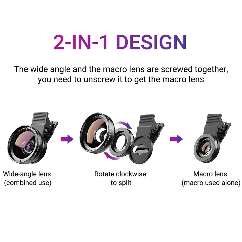 Phone Lens Kit 0.45x Super Wide Angle & 12.5x Super Macro Lens HD Camera Lentes for iPhone 12 11 Xiaomi Huawei All Cellphone