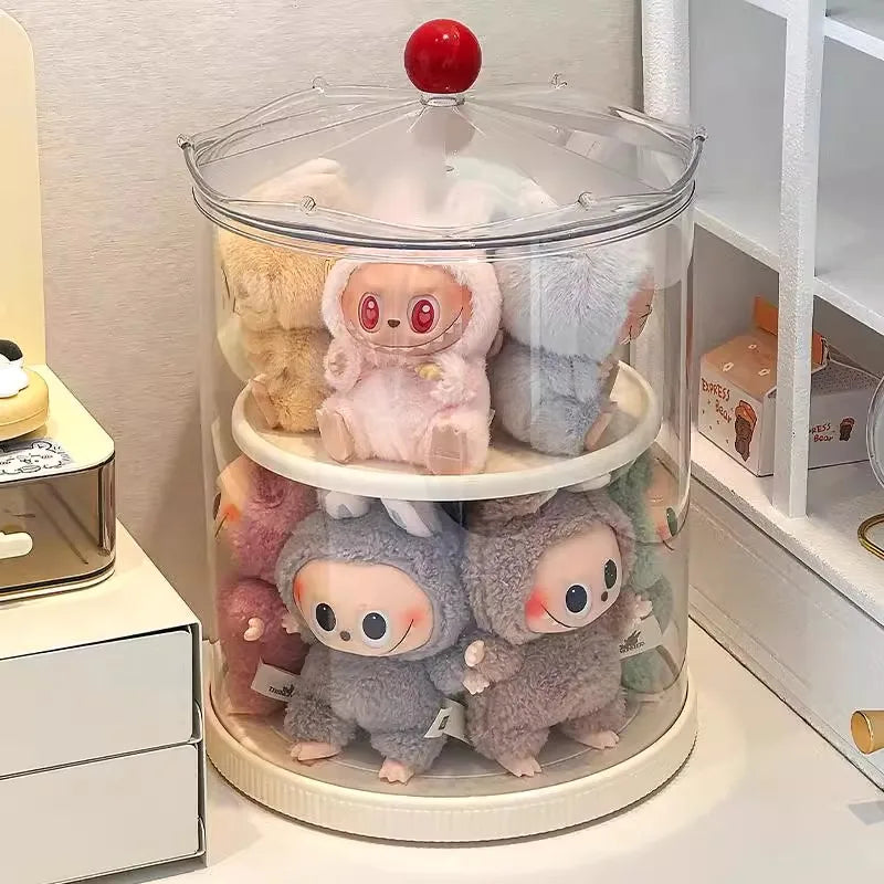 Labubu Rotating Display Box, Transparent Acrylic, Plush Doll Hand-Made Dust-Proof Labubu Pendant Storage Box.