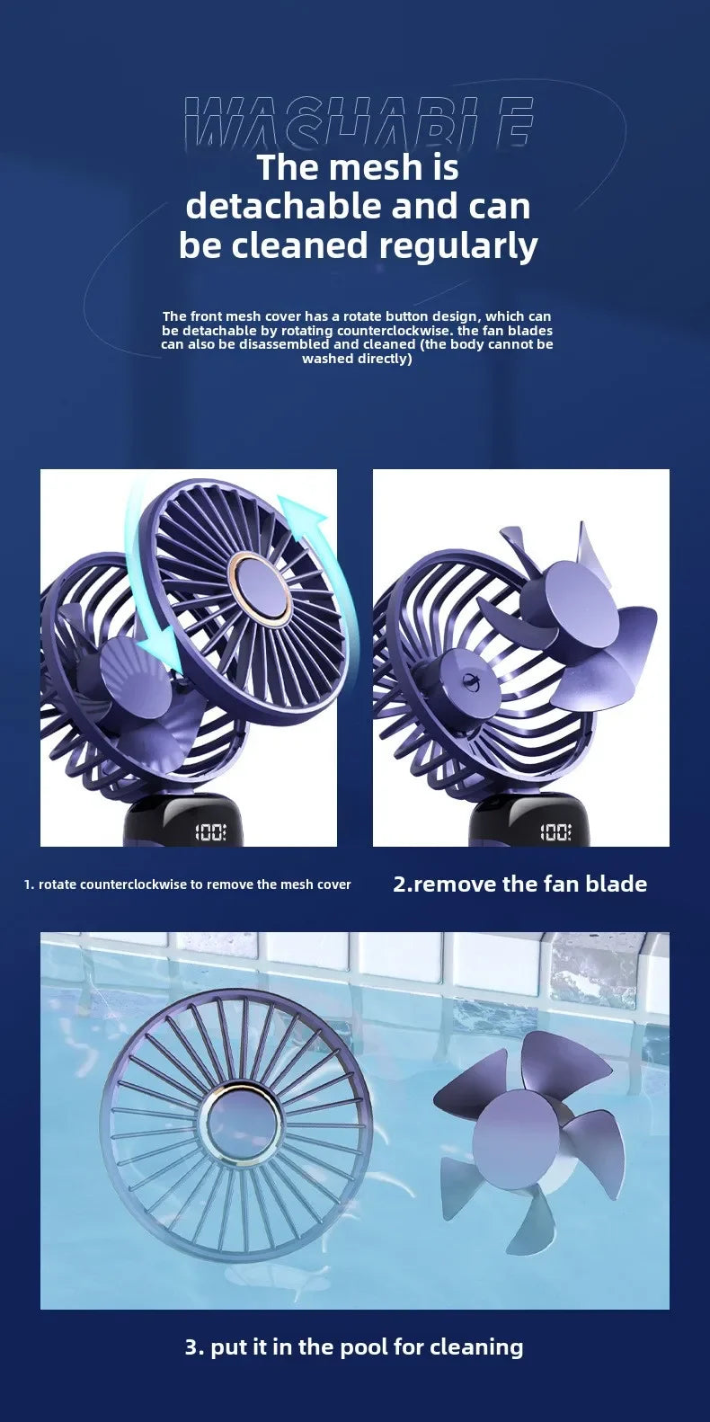 Handheld Fan with Digital Display, Foldable Fan Neck Hanging Fan, USB Charging Mini Fan Suitable for Outdoor Use in Offices