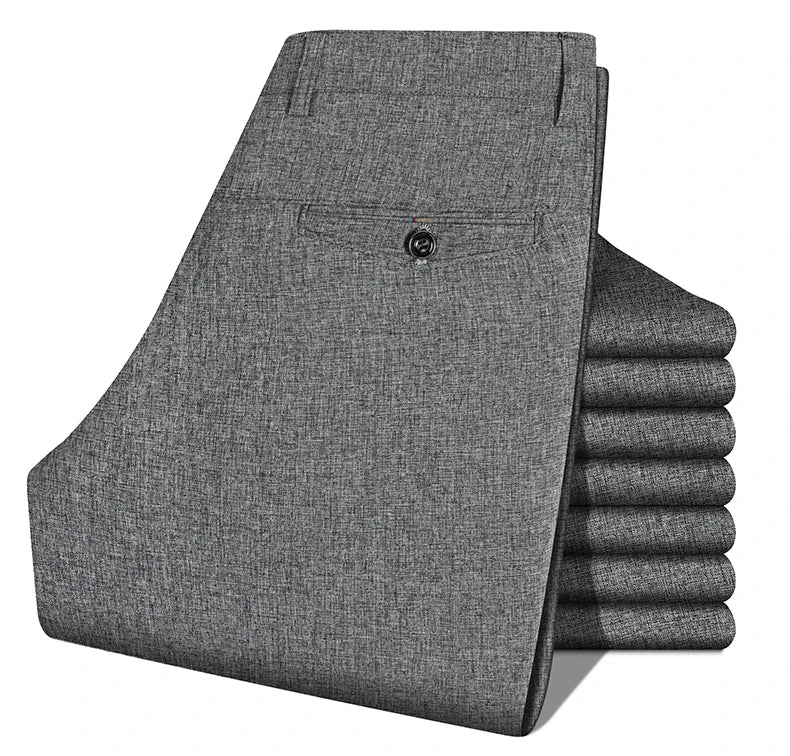Mens Trousers Business Casual Pants Summer Autumn Dress Straight Pants Elastic Black Grey Loose Formal Pants