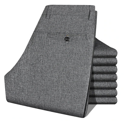 Mens Trousers Business Casual Pants Summer Autumn Dress Straight Pants Elastic Black Grey Loose Formal Pants