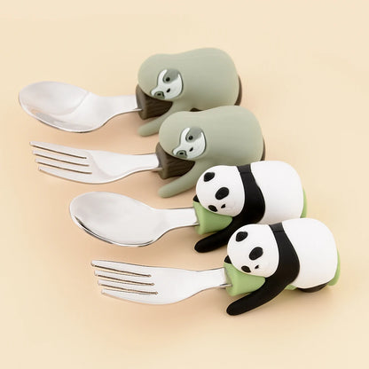 Lofca Baby Silicone Spoons Panda Silicone Fork Sloth Feeding Food Learn To Eat Children's Tableware BPA Free Food Feeding