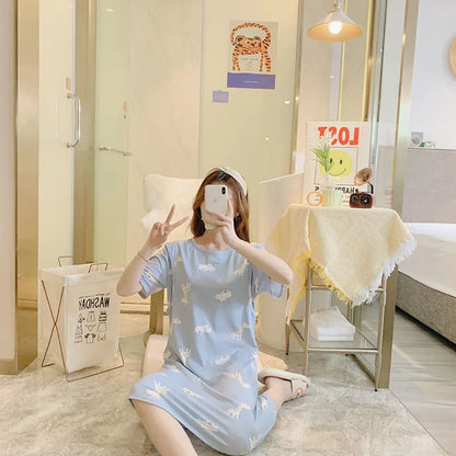 Maternity Clothings Nursing Dresses Breastfeeding Sleepwear Pattern Printing Cheerful and Lively Girl Feeling for Pregnant Women