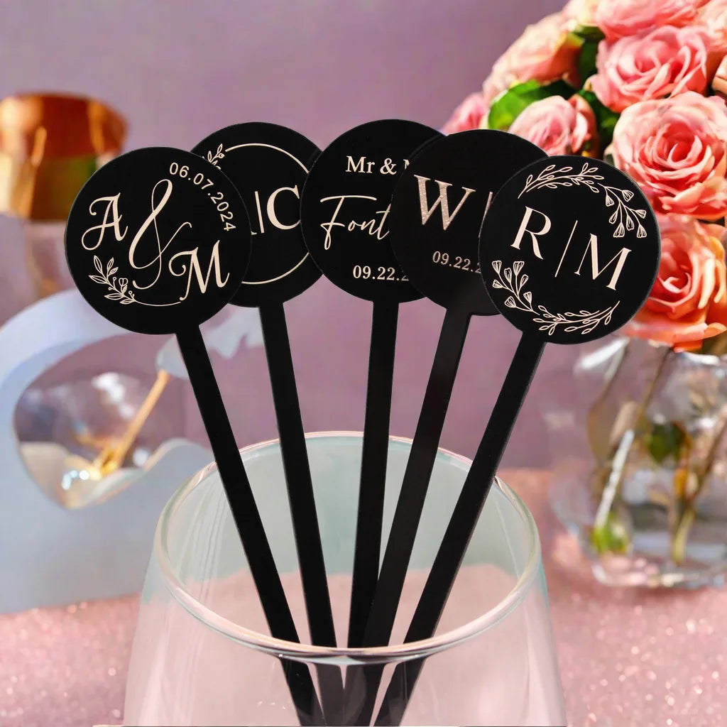 50pcs Personalized Acrylic Bachelorette Party Drink Stirrers, Birthday Swizzle Decoration, Wedding logo custom Cocktail Stirrers