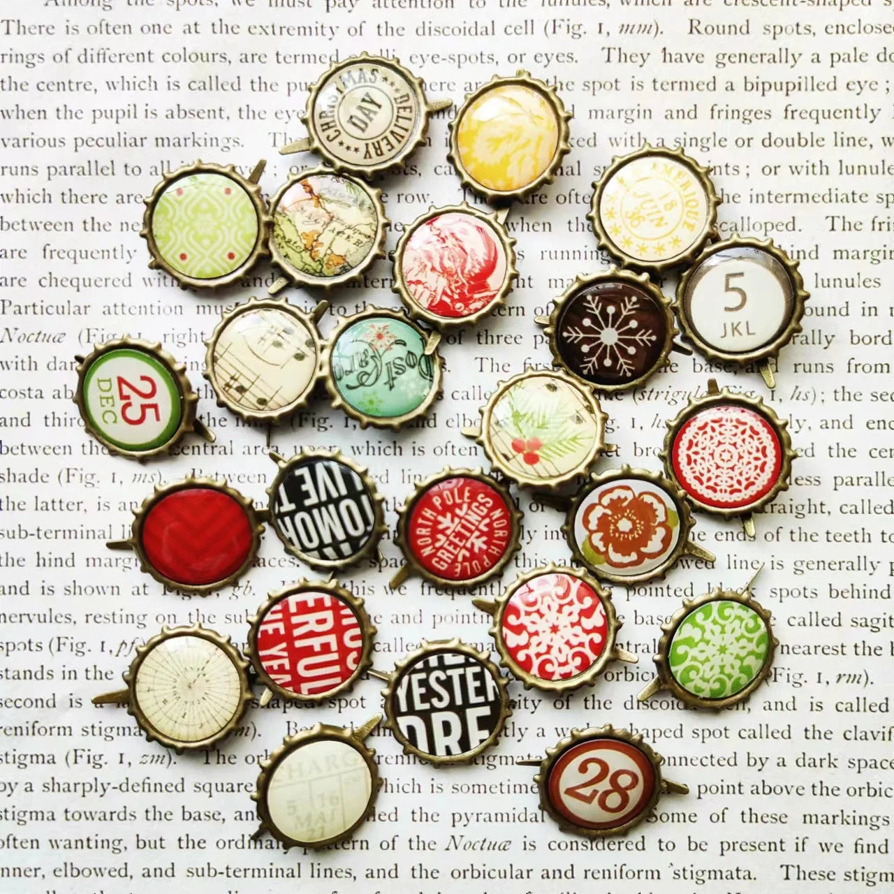[MET004] 22-26pics Mixed Printing Metal Retro Brads for Scrapbooking Embellishment Decorative Beads Clothes Handmade Crafts