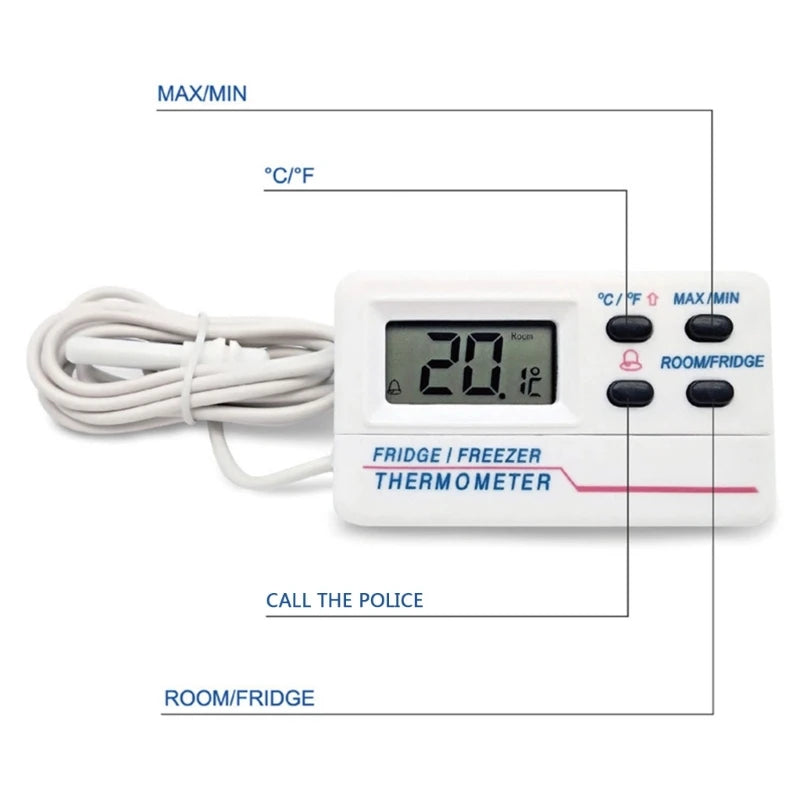 Digital Refrigerator Thermometer Indoor Outdoor Fridge Freezer Thermometer with 2 Sensor and Alarm for Home Restaurant