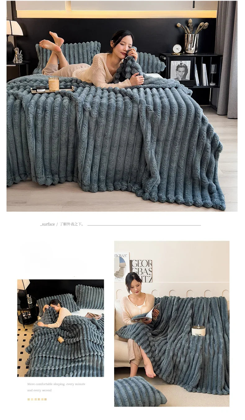 Solid Color Thickened Wide Striped Multifunctional Blanket Can Be Used As Bed Sheet Cover Blanket， Nap Blanket， Pet Blanket