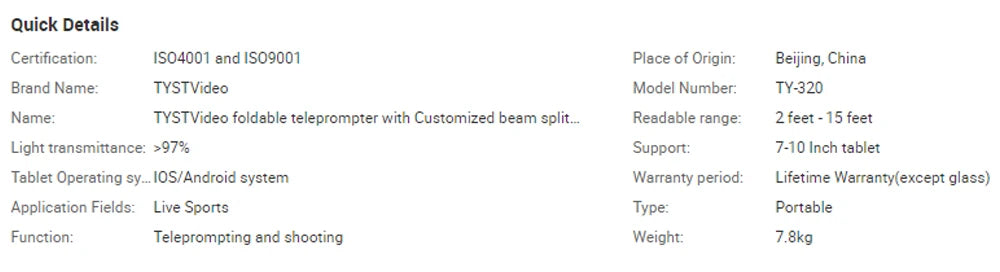 TYST TY-320 Portable Inscriber Tablet Teleprompter Artifact Video Remote Control for 7-10 inch Screen Computer DSLR Recording