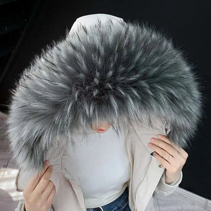 Detachable Faux Fur Collar Extra Large Warm Fake Fur Scarf Wrap Evening Cape For Winter Womens Coat Faux Fur Hood Ttrim Collar