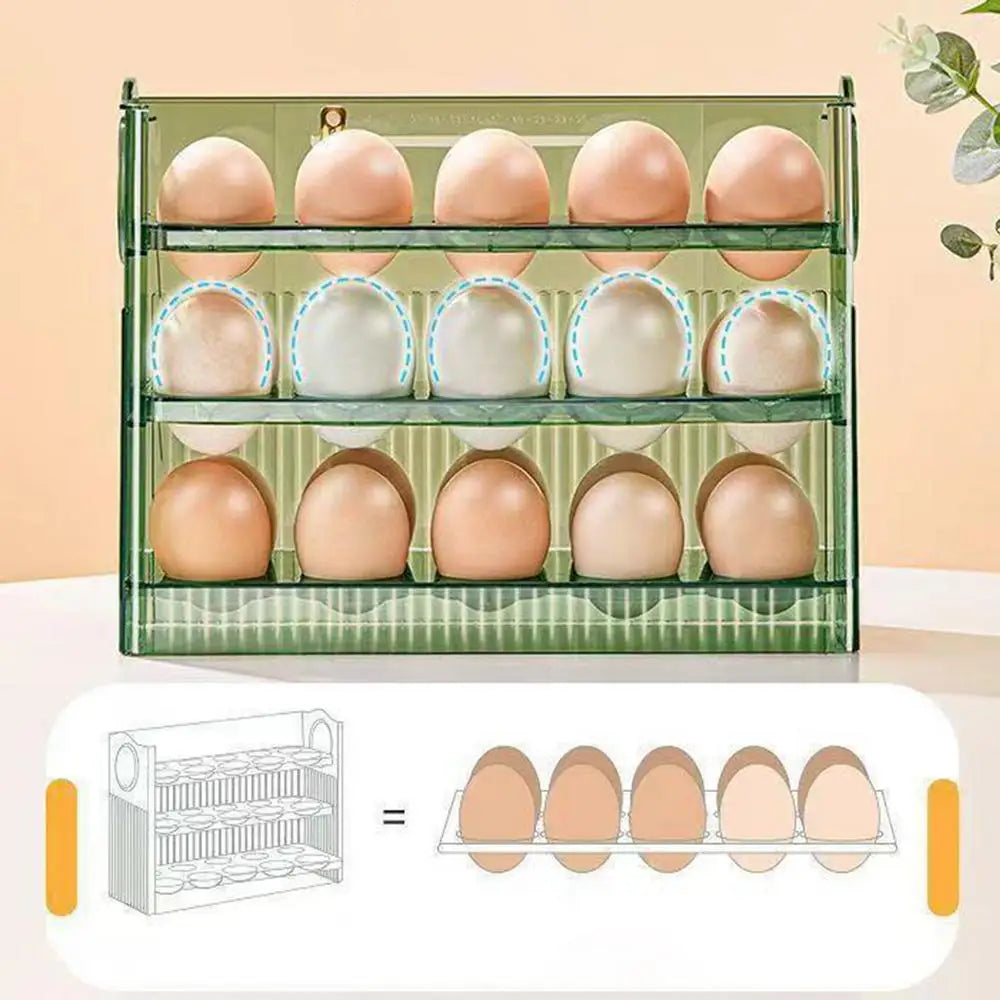 Egg Holder for Fridge 3-Tier Egg Organizer for Fridge With Time Scale Large Capacity Reversible Egg Rack Space-Saving Egg Keeper