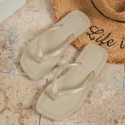 Summer Women Flip Flops casual solid color comfortable non-slip lightweight indoor outdoor beach square head EVA flat sandals