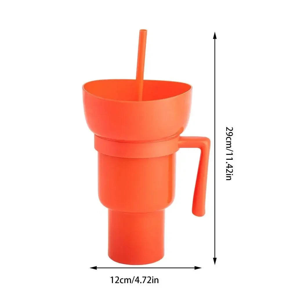 Portable Snackies Cup 2 in 1 Splash Proof Leakproof Top Snack Bowl on Drink Cups  Popcorn Stadium Tumbler with Straw Cinema Trip