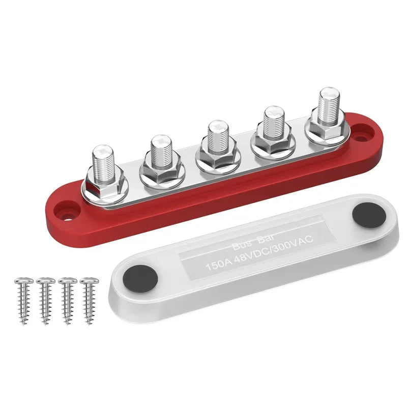 150A Terminal Bus Bar 5*M8 Studs Battery Power Distribution Block Red Black 12V Car Busbars for Automotive Marine Boat